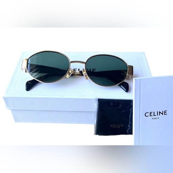 Celine Triomphe Oval Sunglasses Gold Tone - Picture 4 of 11